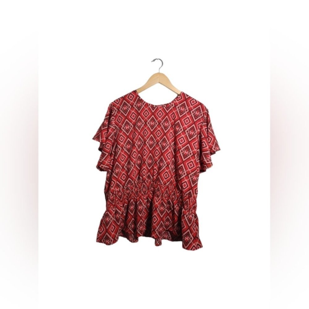 Rainbow red diamond pattern blouse